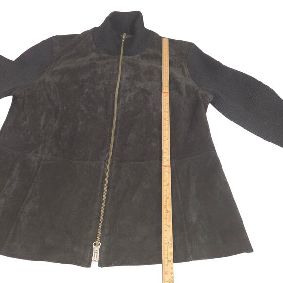 Covington Women Medium Leather Coat Elbow Patches Chocolate Brown Knit Zip Y2K - Picture 8 of 12